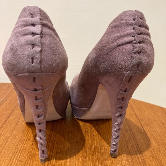 Miu miu pumps stacked heals 39.5 8.5 suede mauve stitch detail Leather soles - Picture 3 of 7